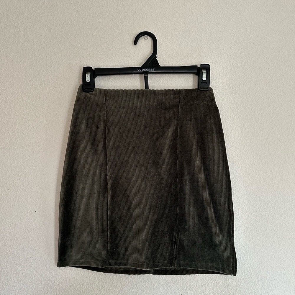 Olive green velvet mini skirt